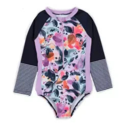 Girls' Nano Front Zip Long Sleeve Active Pastel One-Piece Swimsuit